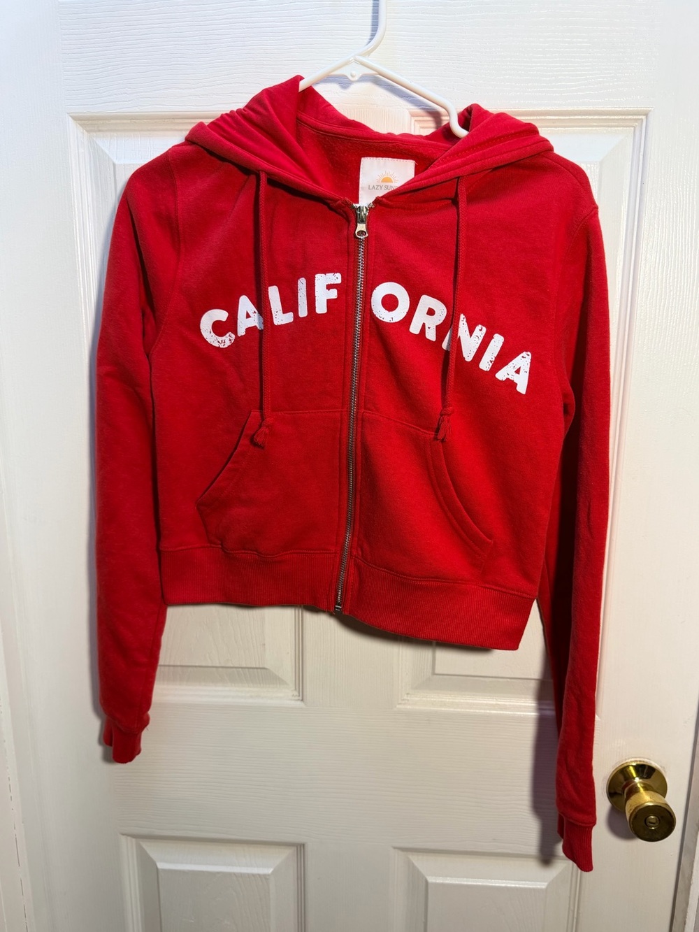 California Zip Front CroppedHoodie Jacket - Red